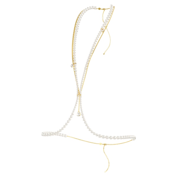 Ķēdīte ķermenim, Pērļu griezuma kristāli, Balts, Zelta toņa pārklājums Swarovski 2