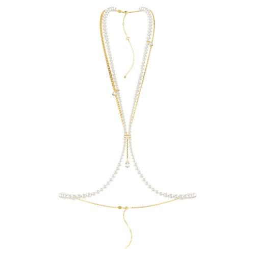Ķēdīte ķermenim, Pērļu griezuma kristāli, Balts, Zelta toņa pārklājums Swarovski
