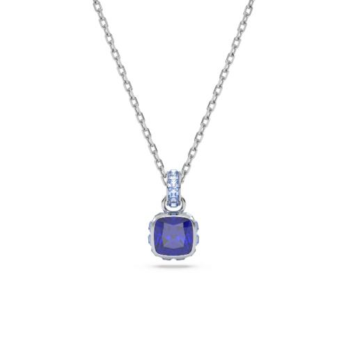 Pendant, Square cut, September, Blue, Rhodium plated Birthstone Swarovski
