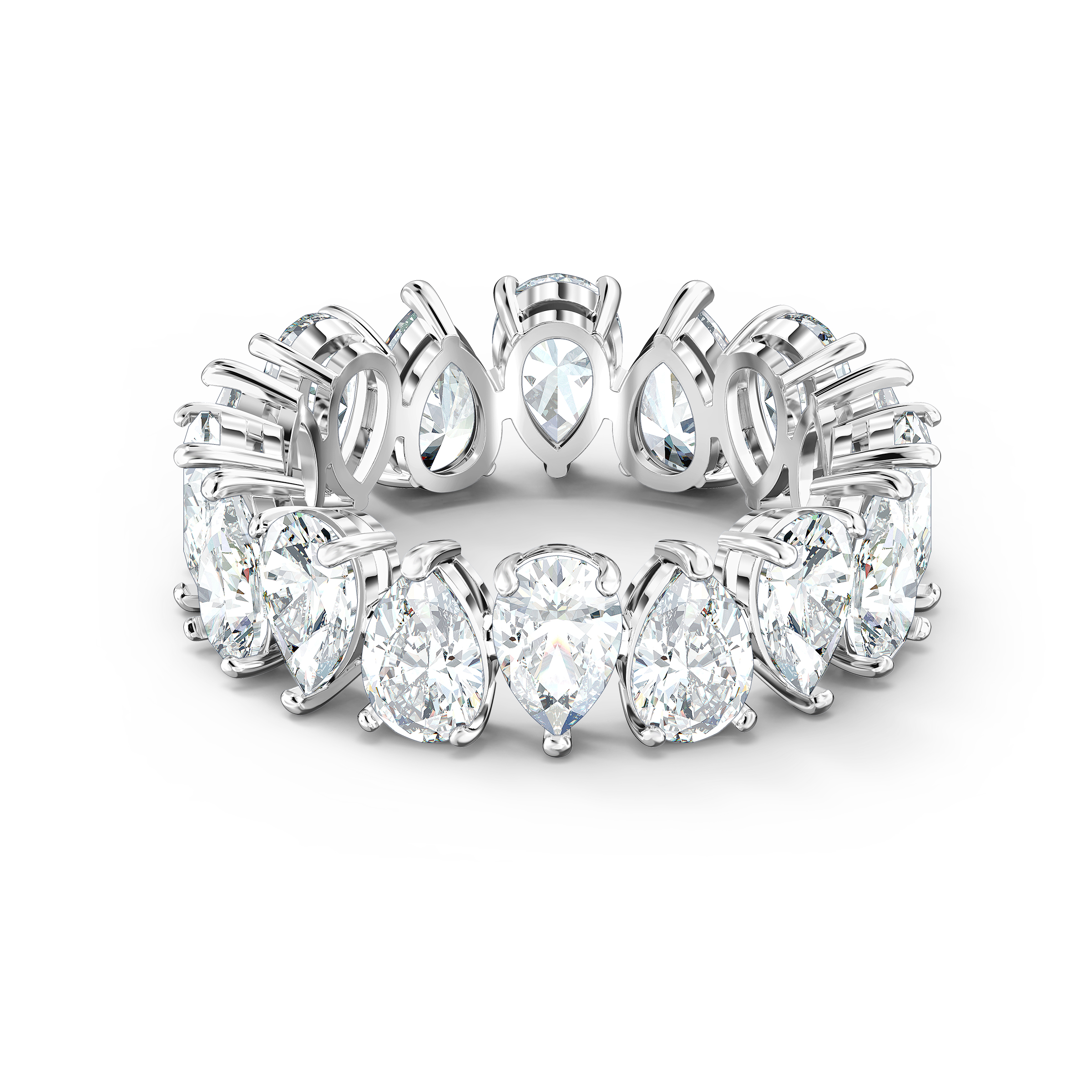 Кольцо, Белый Кристалл, Родиевое покрытие Swarovski