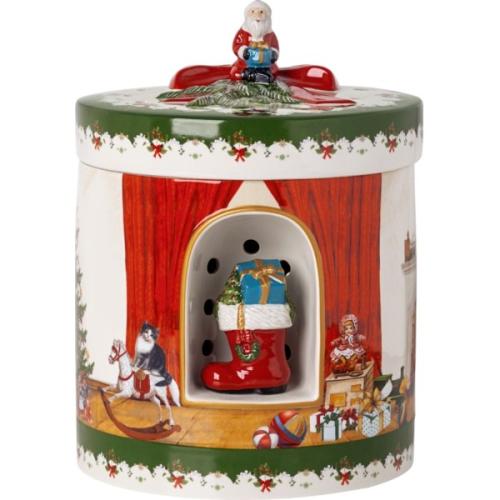 Musical box round 17 x 22 cm, Santa bringing gifts