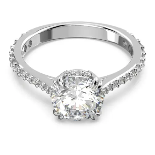 Kokteiļgredzens, Apaļais griezums, Balts, Rodija pārklājums Stilla Swarovski