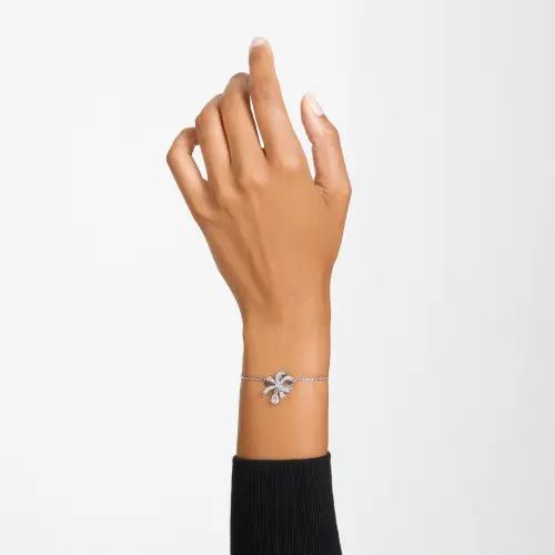 Bracelet, Bow, White, Rhodium plated Volta Swarovski