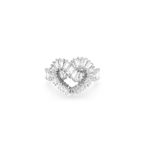 Cocktail ring, Mixed cuts, Heart, White, Rhodium plated Swarovski