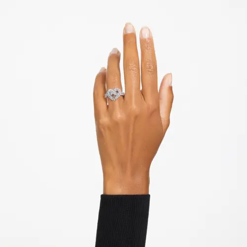 Cocktail ring, Mixed cuts, Heart, White, Rhodium plated Swarovski