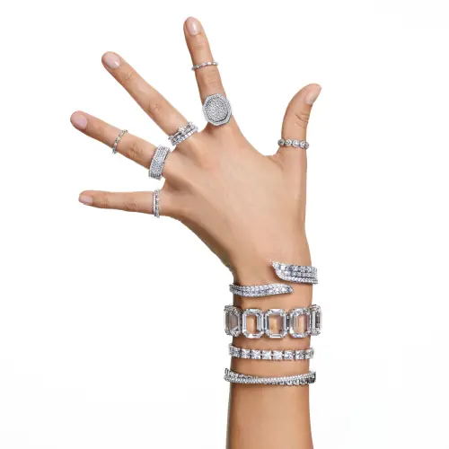 Cocktail ring, Octagon shape, White, Rhodium plated DEXTERA OCTAGON Swarovski