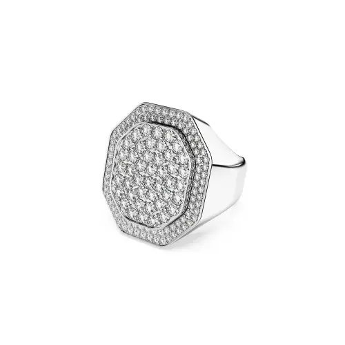 Cocktail ring, Octagon shape, White, Rhodium plated DEXTERA OCTAGON Swarovski