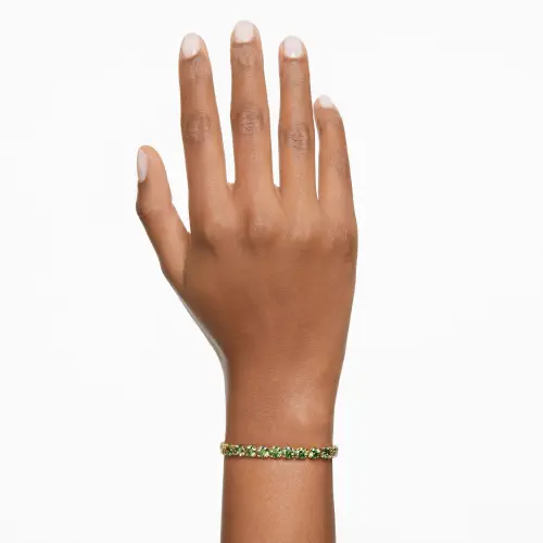 Bracelet, Round cut, Green, Gold-tone plated Matrix Tennis Swarovski