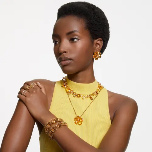 Bracelet, Round cut, Yellow, Gold-tone plated Matrix Tennis Swarovski