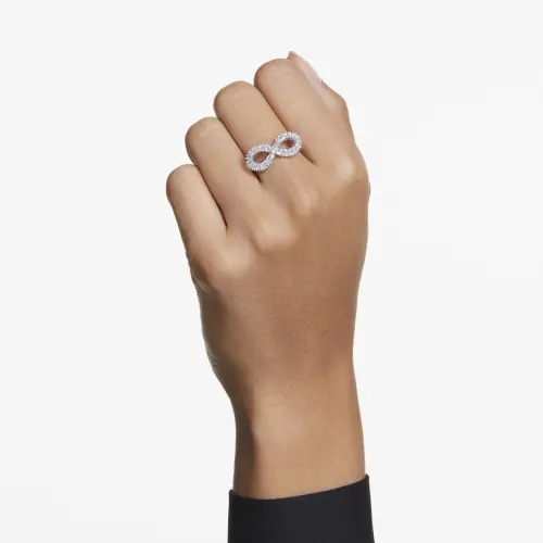 Cocktail ring, Infinity, White, Rhodium plated HYPERBOLA INFINITY Swarovski