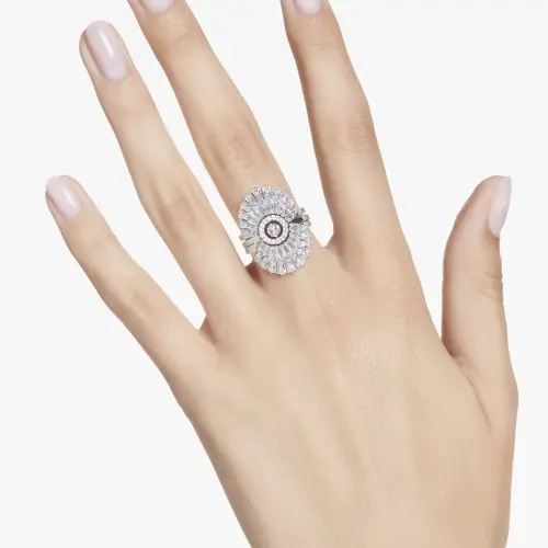 Ring, Set (3), Mixed cuts, Shell, White, Rhodium plated IDYLLIA E FAUNA Swarovski