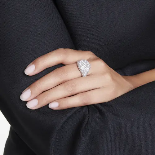Cocktail ring, White, Rhodium plated SUBLIMA ROUND Swarovski