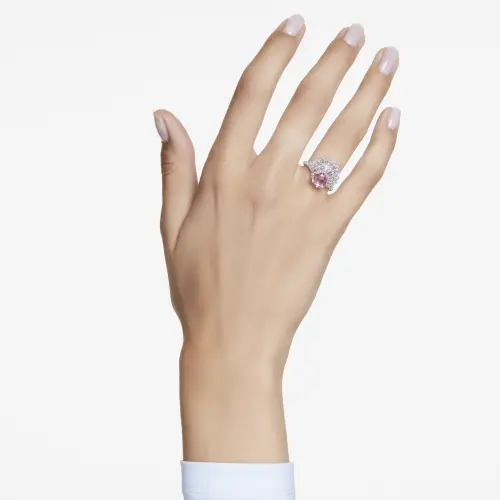 Cocktail ring, Pink, Rhodium plated IDYLLIA E FAUNA Swarovski