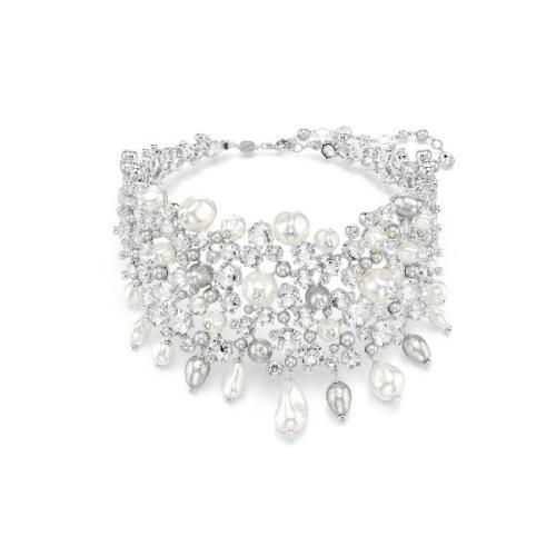Choker, Crystal pearl, Round cut, White, Rhodium plated Constella Swarovski