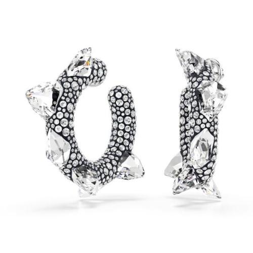 Hoop earrings, Spike, White, Rhodium plated Sublima Swarovski