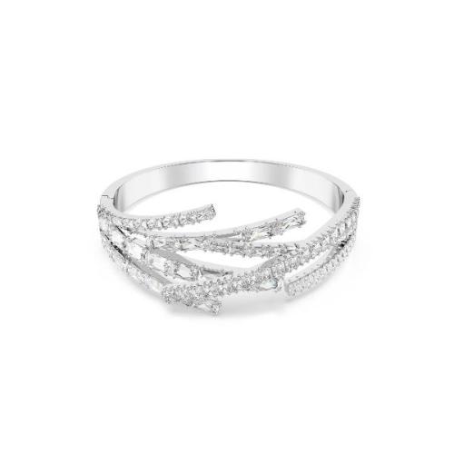 Bangle, Mixed cuts, White, Rhodium plated Matrix Swarovski
