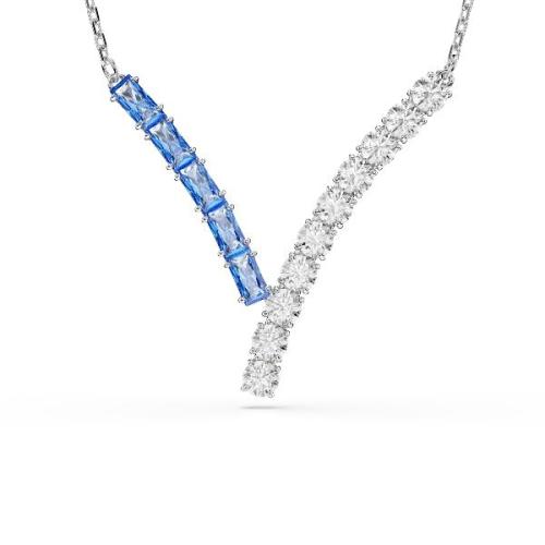 Pendant, Mixed cuts, Blue, Rhodium plated Matrix Swarovski