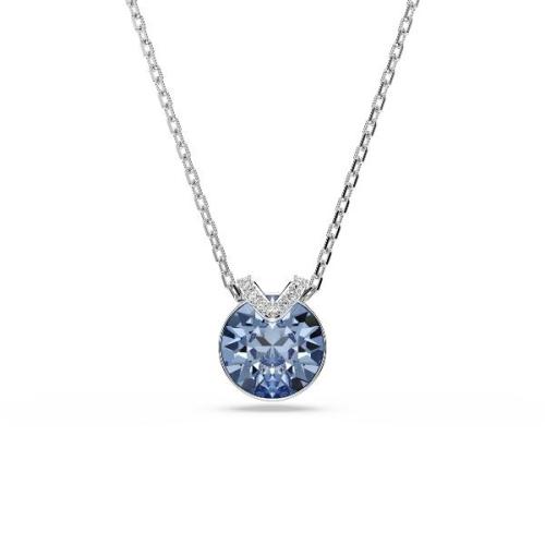 Pendant, Round cut, Blue, Rhodium plated Bella Swarovski