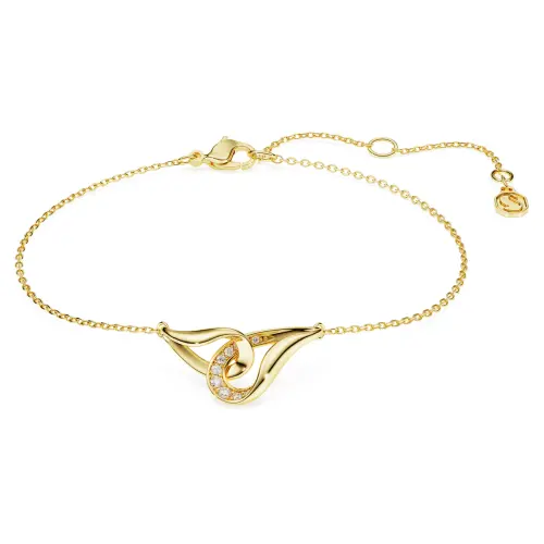 Bracelet, Round cut, Interlocking, White, Sterling silver, 18K gold finish Classica Swarovski