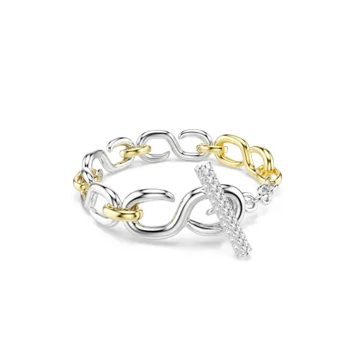 Rokassprādze, Apaļi griezuma kristāli, T-veida aizdare, Balts kristāls, Dažādu metālu apdare Dextera Swarovski