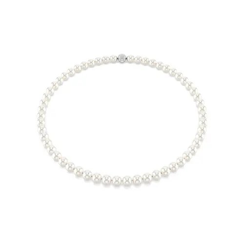 Necklace, Crystal pearl, White, Rhodium plated Matrix Swarovski