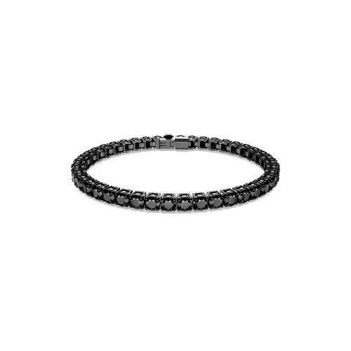 Bracelet, Round cut, Black, Ruthenium plated Matrix Tennis Swarovski