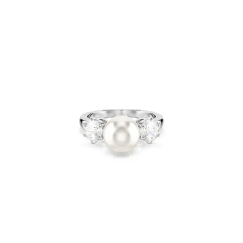 Ring, Crystal pearl, Round cut, White, Rhodium plated Matrix Swarovski