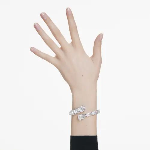 Bangle, Mixed cuts, White, Rhodium plated Matrix Swarovski