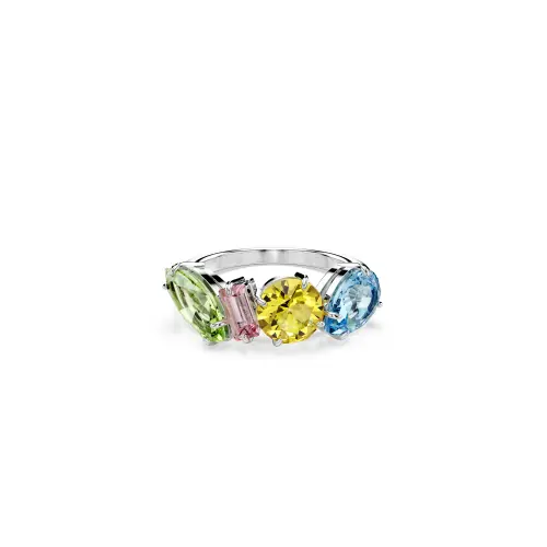 Cocktail ring, Mixed cuts, Multicolored, Rhodium plated Gema Swarovski