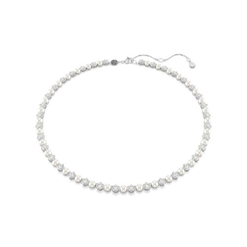 Necklace, Crystal pearl, Round cut, White, Rhodium plated Matrix Swarovski