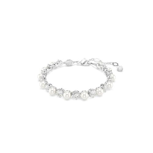 Bracelet, Crystal pearl, Round cut, White, Rhodium plated Matrix Swarovski