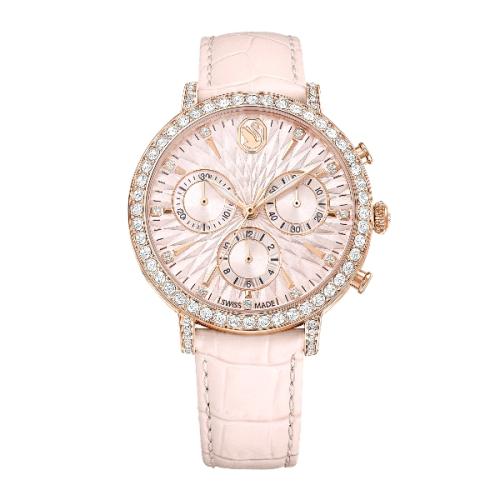 Watch, Swiss Made, Leather strap, Pink, Rose gold-tone finish Matrix Swarovski