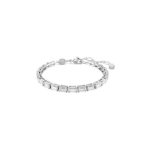 Bracelet, Baguette cut, White, Rhodium plated Matrix Swarovski