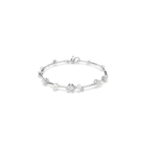 Bracelet, Crystal pearl, Round cuts, White, Rhodium plated Constella Swarovski