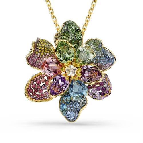 Pendant and brooch, Mixed cuts, Pavé, Flower, Multicolored, Mixed metal finish Idyllia Swarovski