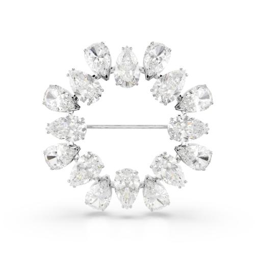 Brooch Pear cut, White, Rhodium plated Matrix Swarovski