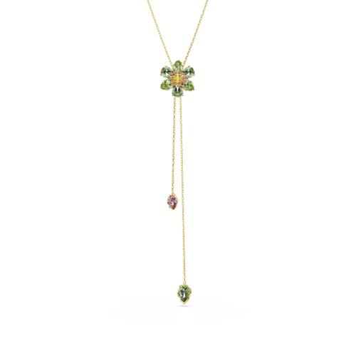 Y pendant, Mixed cuts, Flower, Multicolored, Gold-tone plated Idyllia Swarovski