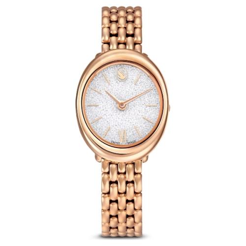 Watch, Swiss Made, Metal bracelet, Gold tone, Rose gold-tone finish Crystalline Swarovski