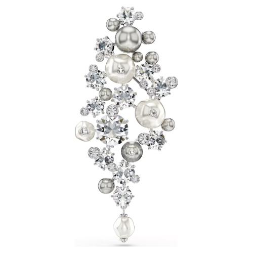 Brooch, Crystal pearl, Round cut, White, Rhodium plated Constella Swarovski