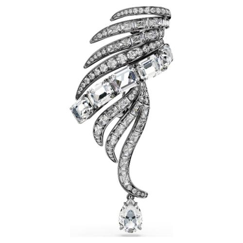 Brooch, Feather, White, Ruthenium plated The Vienna Collection Swarovski